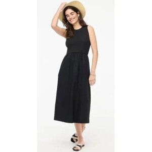 J. Crew Women's Black Mixty Sleeveless Midi Tank Pocket Cotton Blend Dress Sz Lg